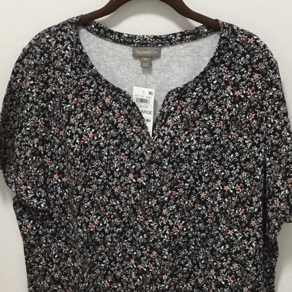 Style & Co. Black Short-Sleeve Tee with Pink & White Floral Print